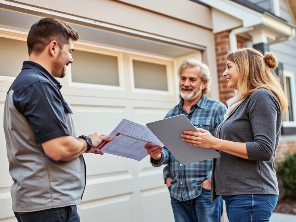 Vida Garage Doors technician explaining repair options to homeowner